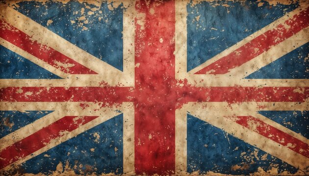 a distressed and textured image depicts the union jack, the national flag of the united kingdom, with a vintage and worn aesthetic.