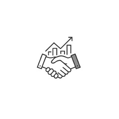 Handshake icon with growth chart, partnership concept, modern design, minimalistic style, black and white