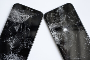 Broken mobile phone screen, cracked screen, cut lines, damaged smartphone monitor, broken mobile...