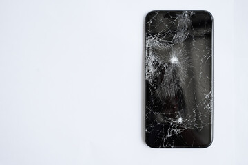 Broken mobile phone screen, cracked screen, cut lines, damaged smartphone monitor, broken mobile...
