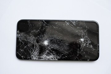 Broken mobile phone screen, cracked screen, cut lines, damaged smartphone monitor, broken mobile...