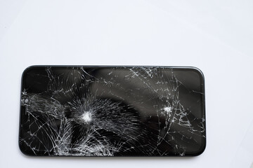 Broken mobile phone screen, cracked screen, cut lines, damaged smartphone monitor, broken mobile...