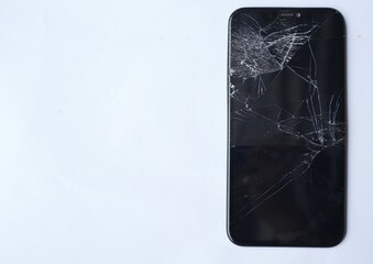 Broken mobile phone screen, cracked screen, cut lines, damaged smartphone monitor, broken mobile...