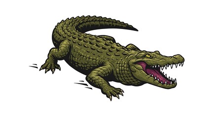 Fototapeta premium vector art line of angry alligator or crocodile face with fire effect and siluet effect suitable for mockup and logo product of team isolated white background