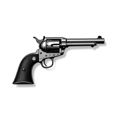 Classic Revolver in Vintage Stipple Engraving Style Isolated on Transparent Background