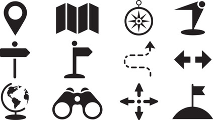 Ten Black Vector Silhouettes Navigation Icons compass