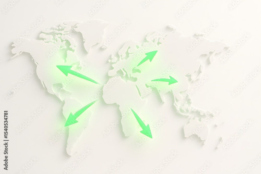 Poster global network connections with green arrows symbolizing growth