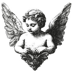 Cherub, angel Fine stippled effect. dot effect. Vintage look. Quality resource for any project.