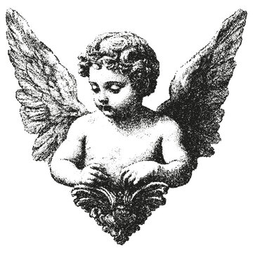Cherub, angel Fine stippled effect. dot effect. Vintage look. Quality resource for any project.