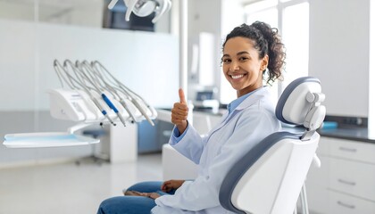 Dentist thumbs up dental office.