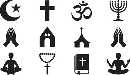 Twelve Black Silhouette Religious Icons Set religion
