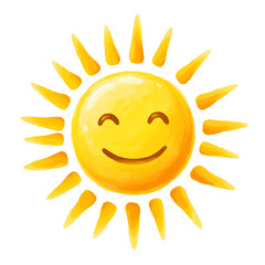 Fototapeta premium Happy Smiling Sun, Summer Icon, Cute Yellow Sun Illustration watercolor png isolated transparent background