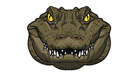 Naklejka premium vector art line of angry alligator or crocodile face with fire effect and siluet effect suitable for mockup and logo product of team isolated white background