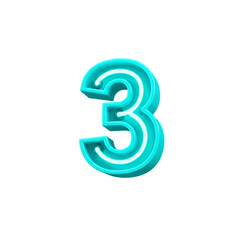 Naklejka premium Vibrant Teal Neon Number Three A Glowing Digital Element isolated on transparent bacckground