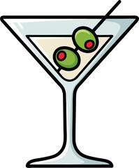 Cartoon Martini Glass Logo with Green Olives – Minimalist Vector Drink Icon