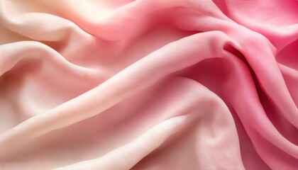 Obraz premium a close-up view of flowing, semi-transparent silk fabric in shades of pale peach and rose pink creates a soft, textured background.