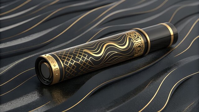 Black and Gold Cylinder on Wavy Surface.