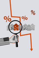 Poster image sketch vertical collage of hand america flag country hold magnifier trade problem...