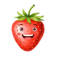 Obraz premium Happy Strawberry Fruit Cartoon Illustration watercolor png isolated transparent background