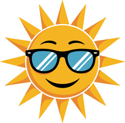 Smiling sun with cool black sunglasses and glowing rays perfect for summer solstice celebration graphics  