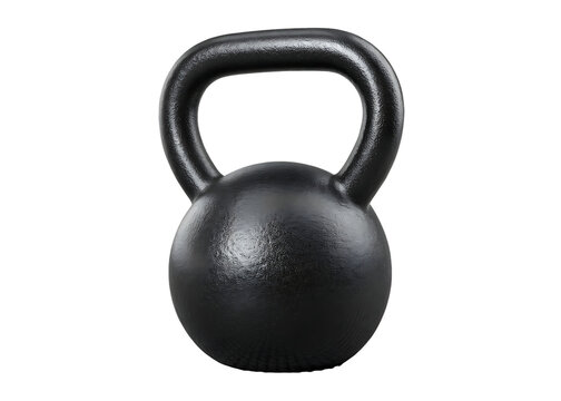 A single black kettlebell centered on a black background for strength and conditioning training use