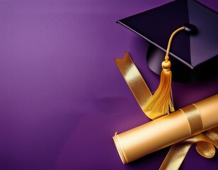 a purple and gold banner featuring a graduation cap and diploma designed for graduation themes includes empty space for custom text image