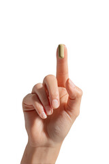 A hand pointing up with a green pill in the middle