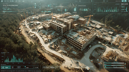Hospital construction project blueprint with labeled investment costs and projected growth, real estate and healthcare expansion in realistic picture.