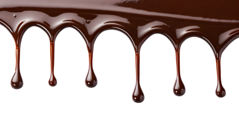 Delicious chocolate drips on black background image on transparent background