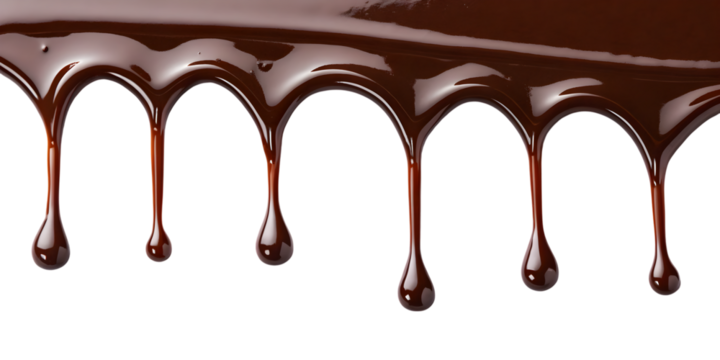 Delicious chocolate drips on black background image on transparent background