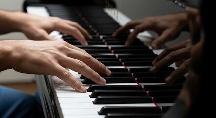 Obraz premium Hands on ebony and ivory keys