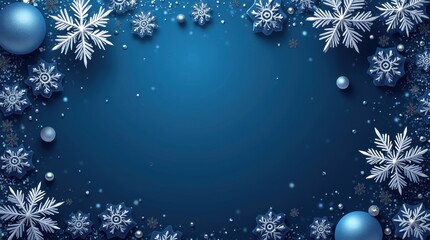 Blue and silver business greeting card with snowflakes, clean typography, professional vector style for banners and marketing.