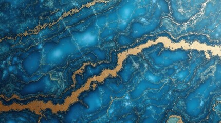 Blue onyx marble with intricate natural patterns and golden accents, polished and luxurious, abstract stone background.