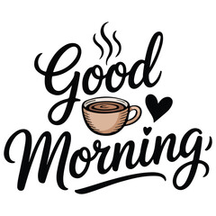 good morning brush lettering typography poster isolated vector illustration