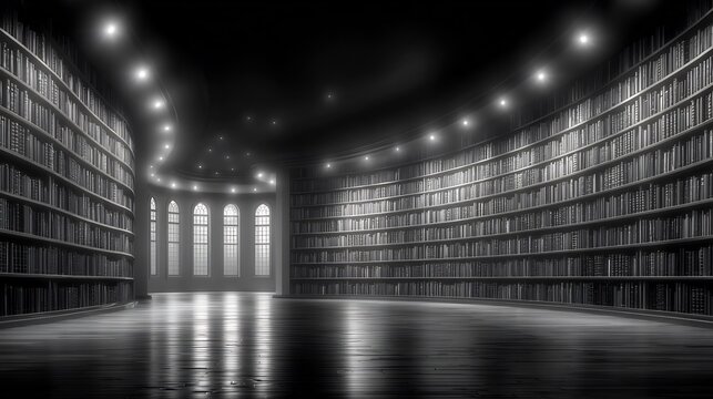 Curved Library of Whispers: A Monochromatic Haven of Knowledge