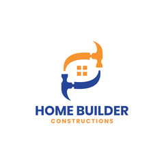 home builder construction logo design concept hammer creative house creation 