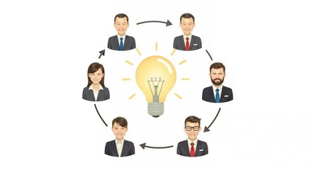 business people team work around the bulb isolated on solid white background 