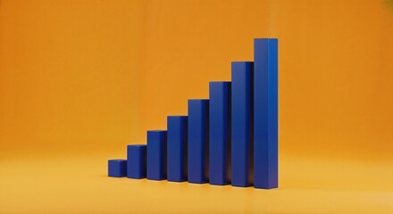 business bar graph in dark blue color isolated on deep yellow solid background