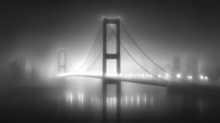 Foggy Night Bridge: A Monochromatic Cityscape