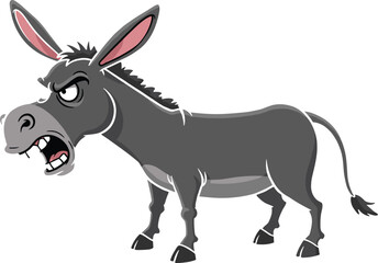 Grumpy Cartoon Donkey with Angry Expression and Open Mouth, Perfect for Farm Animal Illustrations, Humor, and Expressive Character Designs