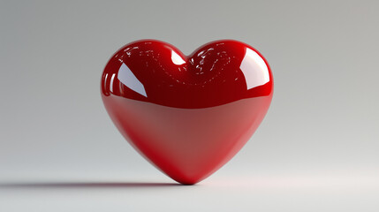Glossy red heart with velvety texture, floating in white space, symbolizing romance and passion