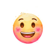 Fototapeta premium Happy Watercolor Emoji Face with Blushing Cheeks watercolor png isolated transparent background