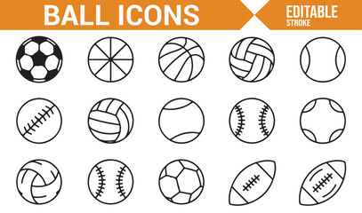 Fototapeta premium Vector Sports Ball Icons: Soccer, Basketball, Tennis, and Baseball
