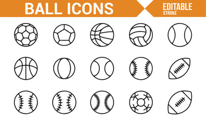 Fototapeta premium Simple Line Art Sports Balls: Basketball, Soccer, and Tennis in Icon Design