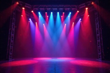 Complex stage lighting truss configuration, central stage, configuration, framework, backdrop
