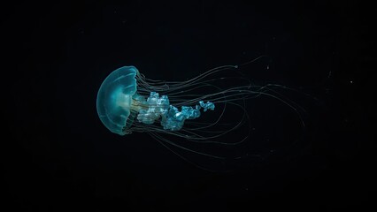 Solitary jellyfish gracefully glide through the water, translucent bodies and long, trailing tentacles creating a dazzling sight. The subtle, subtle, subtle light of the jellyfish against the dark