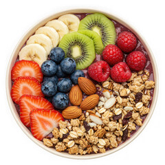 Acai bowl with fruits and granola on transparent background