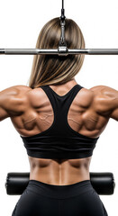 Fototapeta premium a strong woman doing deadlifts, muscles fully engaged, wearing black gymwear, full body view, seamless white background