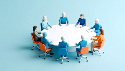 Diverse team roundtable meeting.