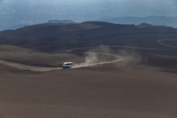 Tour bus on Mount Etna